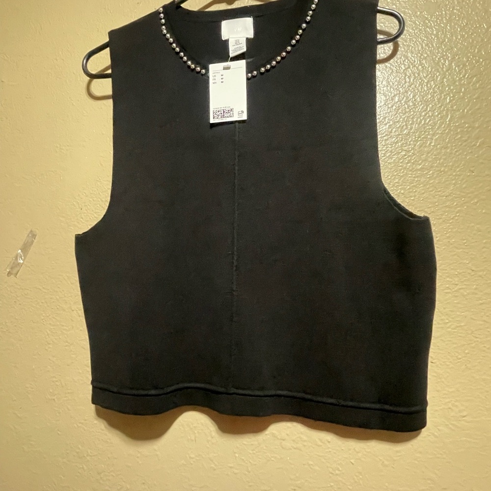 H&M Black Beaded Crop Top women New size M